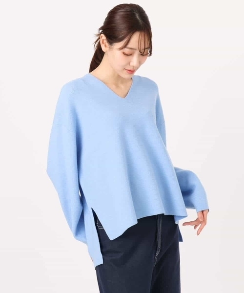 MK MICHEL KLEIN(エムケーミッシェルクラン)の「片畦編みVネックニット/洗える(ニット/セーター・レディース・アイボリー/モカ/レッド/ライトグレー/ネイビー/ライトブルー・38)」の12枚目の写真