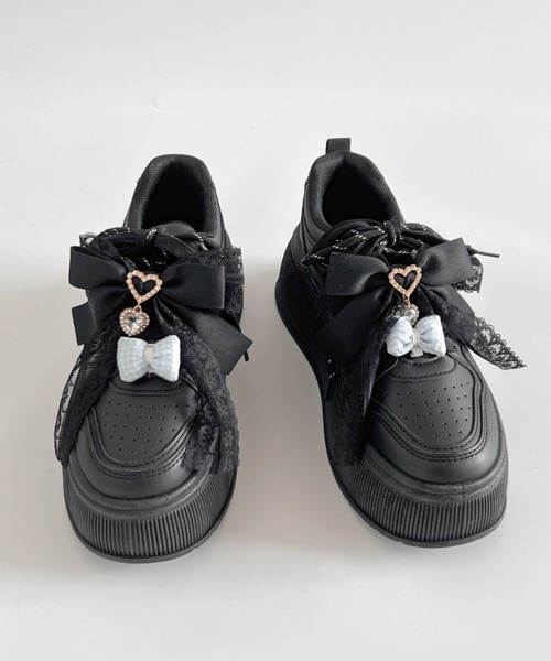 Shoes in Closet(シューズインクローゼット)の「厚底 プラットフォーム チャーム付 ダブルシューレース コート スニーカー 5435(スニーカー・レディース・ホワイト/ブラック・M/L/LL/S)」の19枚目の写真