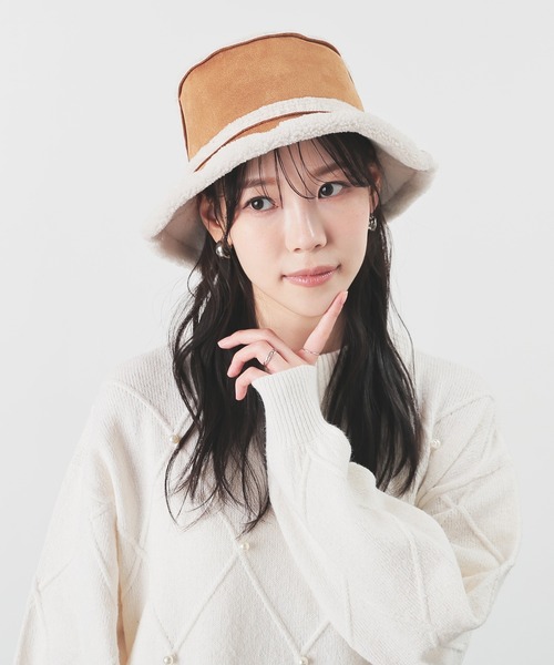 Honeys（ハニーズ）の「２ｗａｙムートン風ハット（ハット・レディース・アイボリー/ブラック/キャメル・FREE）」の8枚目の写真