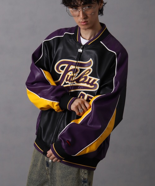 FUBU レザー　スタジャン セール】【FUBU/フブ】 Faux Leather Game Jacket / フォウ レザー