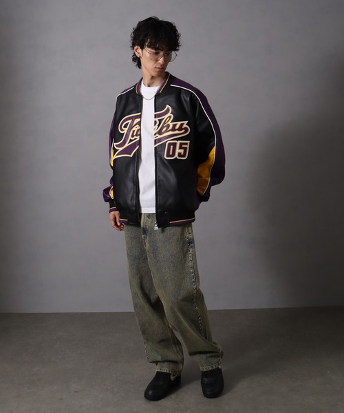 セール】【FUBU/フブ】 Faux Leather Game Jacket / フォウ レザー
