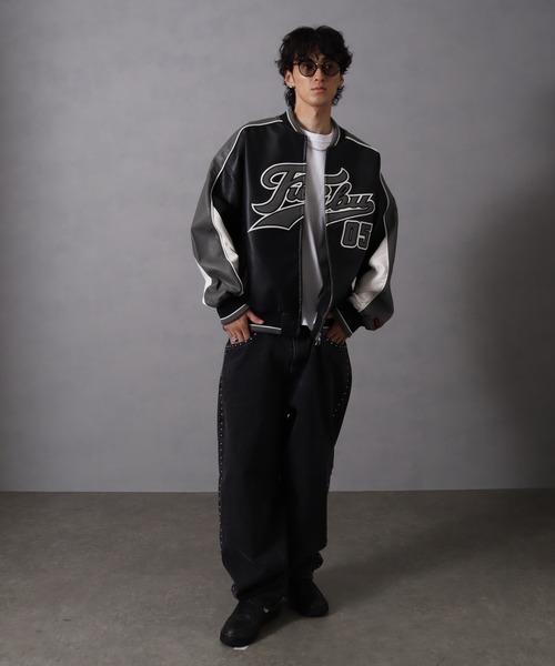 FUBU( フブ)の「【FUBU/フブ】 Faux Leather Game Jacket / フォウ レザー ゲーム ジャケット(スタジャン・メンズ・ブルー/グレー/パープル/レッド・M/L/XL)」の10枚目の写真