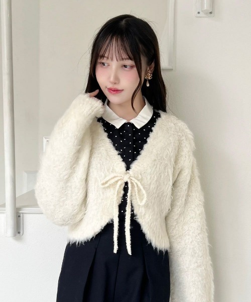 F i.n.t（フィント）の「ポワルフェザーニットボレロ/fint フィント（カーディガン/ボレロ・レディース・ライトグレー/アイボリー/ピンクベージュ・FREE）」の4枚目の写真