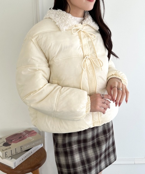 wears(ウェアーズ)の「フロントリボンボリュームダウンジャケット(ダウンジャケット/コート・レディース・イエロー/ブラック/アイボリー・FREE)」の7枚目の写真