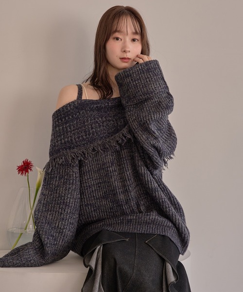 mix color offshoulder knit / ミックスカラーオフショルニット