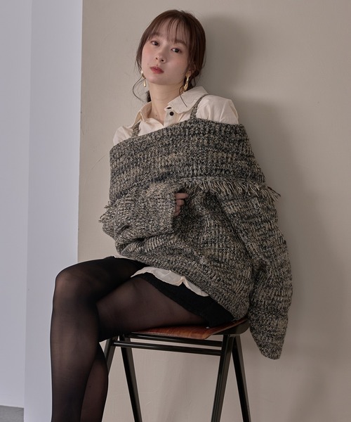 mix color offshoulder knit / ミックスカラーオフショルニット