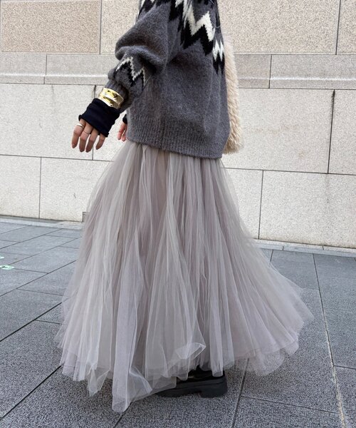 DouDou(ドゥドゥ)の「ダブルチュールスカート(スカート・レディース・グレー/ブラック・FREE)」の1枚目の写真