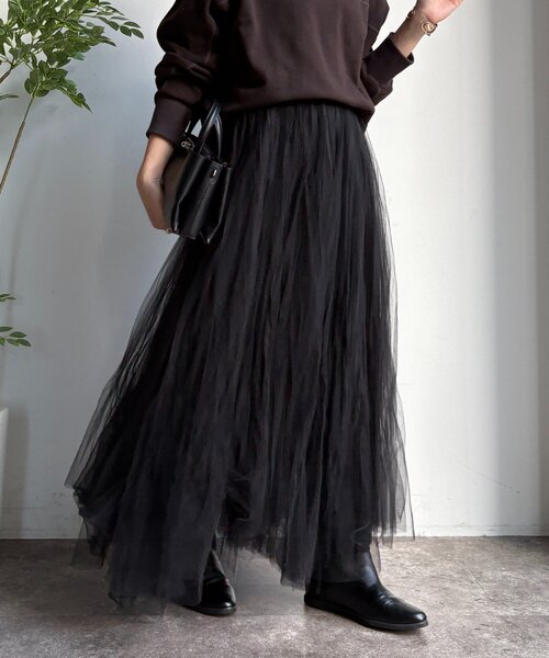 DouDou(ドゥドゥ)の「ダブルチュールスカート(スカート・レディース・グレー/ブラック・FREE)」の2枚目の写真