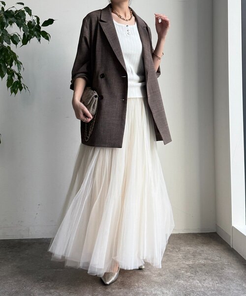 DouDou(ドゥドゥ)の「ダブルチュールスカート(スカート・レディース・グレー/ブラック/オフホワイト・FREE)」の7枚目の写真