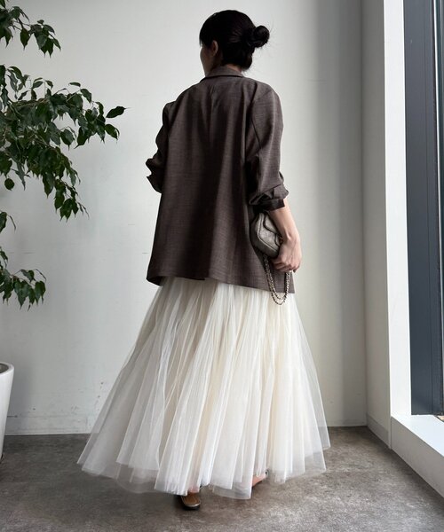 DouDou(ドゥドゥ)の「ダブルチュールスカート(スカート・レディース・グレー/ブラック/オフホワイト・FREE)」の8枚目の写真