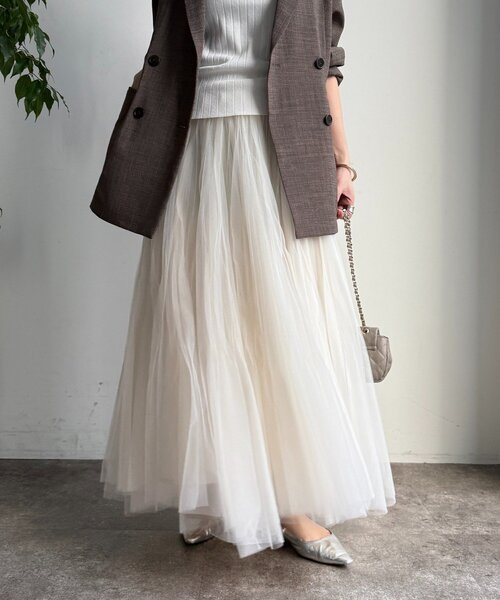 DouDou(ドゥドゥ)の「ダブルチュールスカート(スカート・レディース・グレー/ブラック/オフホワイト・FREE)」の10枚目の写真