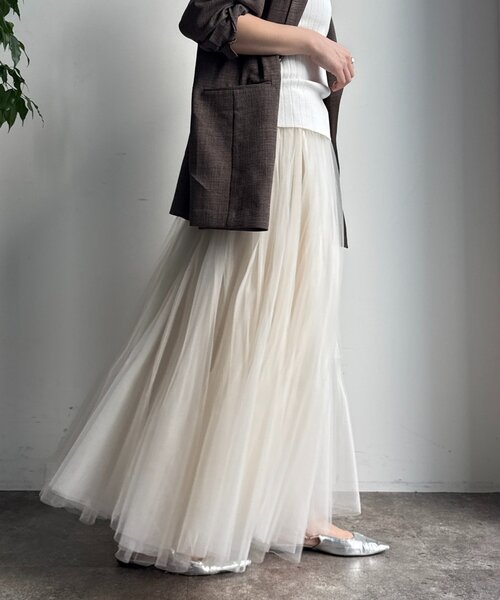 DouDou(ドゥドゥ)の「ダブルチュールスカート(スカート・レディース・グレー/ブラック/オフホワイト・FREE)」の11枚目の写真