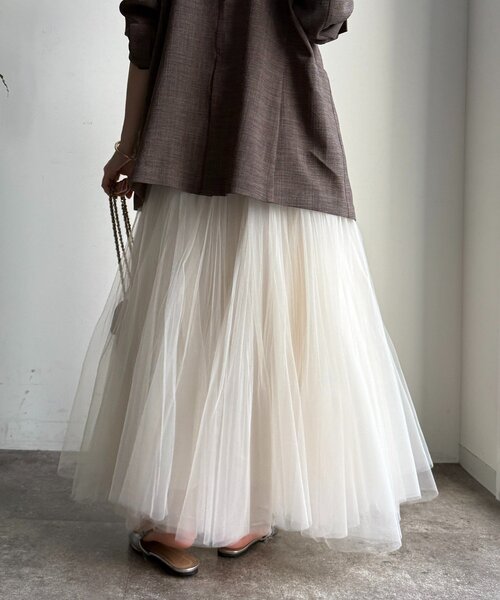 DouDou(ドゥドゥ)の「ダブルチュールスカート(スカート・レディース・グレー/ブラック/オフホワイト・FREE)」の12枚目の写真