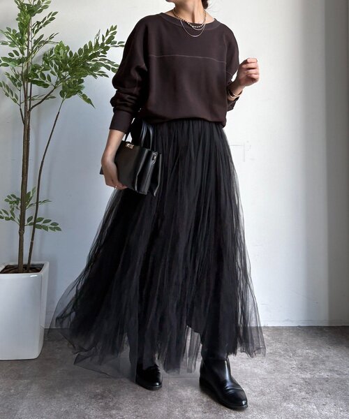 DouDou(ドゥドゥ)の「ダブルチュールスカート(スカート・レディース・グレー/ブラック/オフホワイト・FREE)」の13枚目の写真