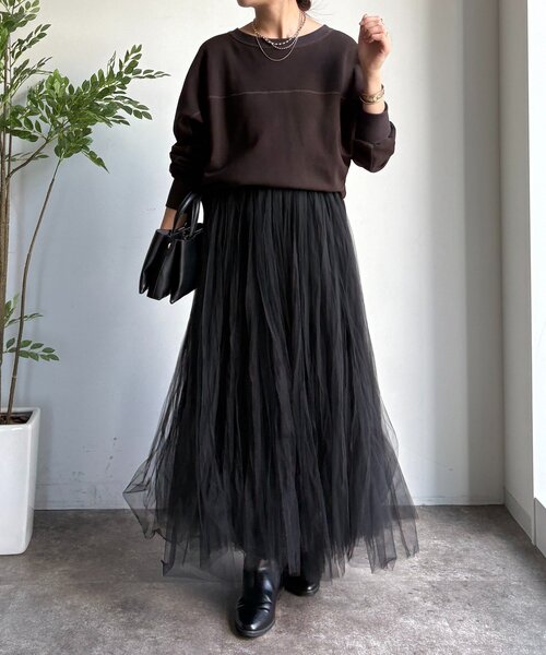 DouDou(ドゥドゥ)の「ダブルチュールスカート(スカート・レディース・グレー/ブラック/オフホワイト・FREE)」の14枚目の写真