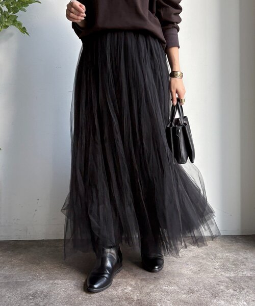 DouDou(ドゥドゥ)の「ダブルチュールスカート(スカート・レディース・グレー/ブラック・FREE)」の3枚目の写真