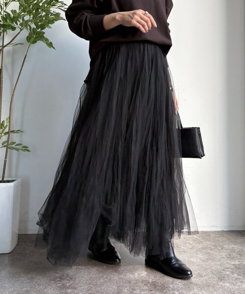 DouDou(ドゥドゥ)の「ダブルチュールスカート(スカート・レディース・グレー/ブラック・FREE)」の4枚目の写真