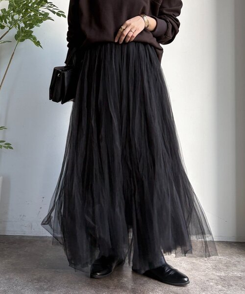 DouDou(ドゥドゥ)の「ダブルチュールスカート(スカート・レディース・グレー/ブラック・FREE)」の5枚目の写真