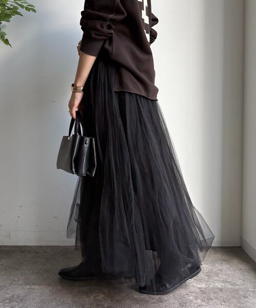 DouDou(ドゥドゥ)の「ダブルチュールスカート(スカート・レディース・グレー/ブラック・FREE)」の6枚目の写真