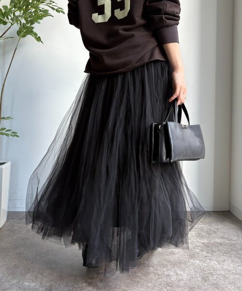 DouDou(ドゥドゥ)の「ダブルチュールスカート(スカート・レディース・グレー/ブラック・FREE)」の7枚目の写真