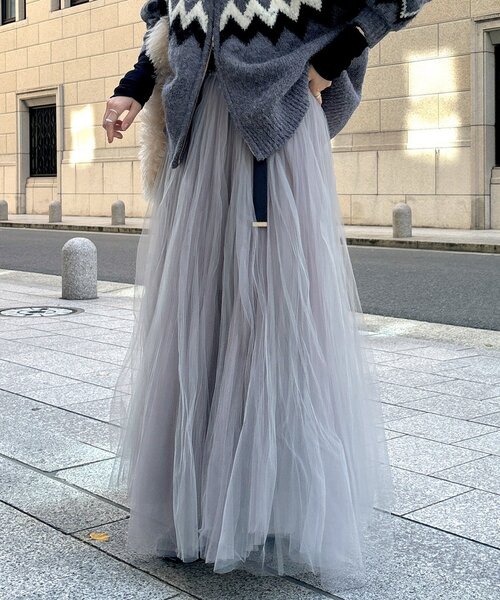 DouDou(ドゥドゥ)の「ダブルチュールスカート(スカート・レディース・グレー/ブラック・FREE)」の8枚目の写真