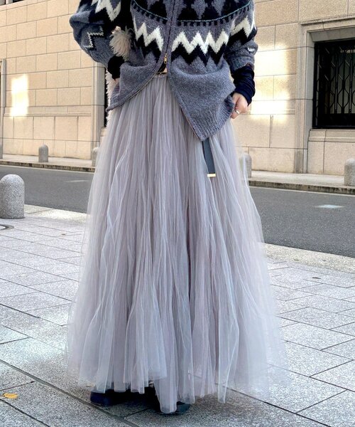 DouDou(ドゥドゥ)の「ダブルチュールスカート(スカート・レディース・グレー/ブラック・FREE)」の10枚目の写真