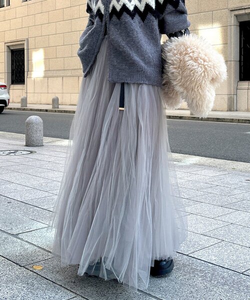 DouDou(ドゥドゥ)の「ダブルチュールスカート(スカート・レディース・グレー/ブラック・FREE)」の11枚目の写真