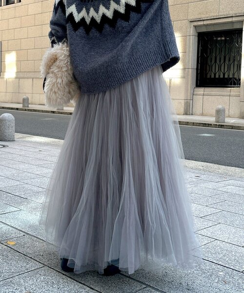 DouDou(ドゥドゥ)の「ダブルチュールスカート(スカート・レディース・グレー/ブラック・FREE)」の12枚目の写真