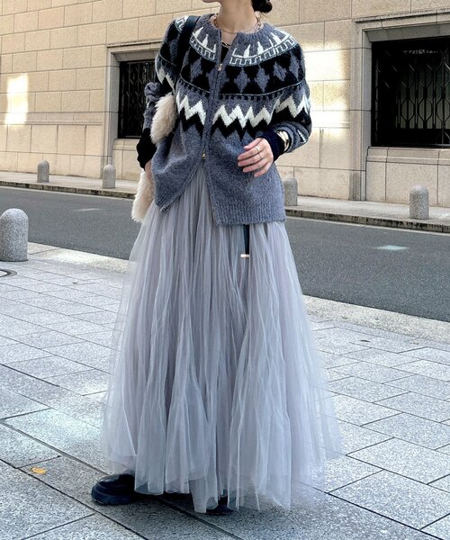 DouDou(ドゥドゥ)の「ダブルチュールスカート(スカート・レディース・グレー/ブラック・FREE)」の14枚目の写真