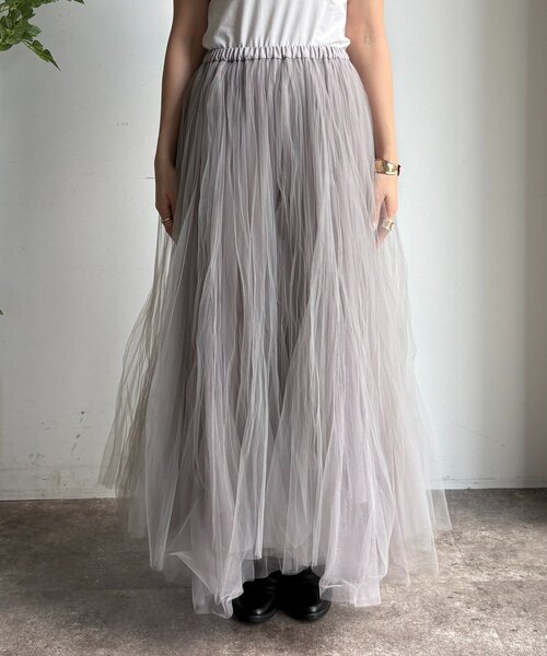 DouDou(ドゥドゥ)の「ダブルチュールスカート(スカート・レディース・グレー/ブラック・FREE)」の18枚目の写真