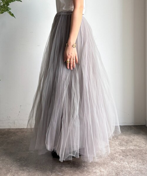 DouDou(ドゥドゥ)の「ダブルチュールスカート(スカート・レディース・グレー/ブラック・FREE)」の19枚目の写真