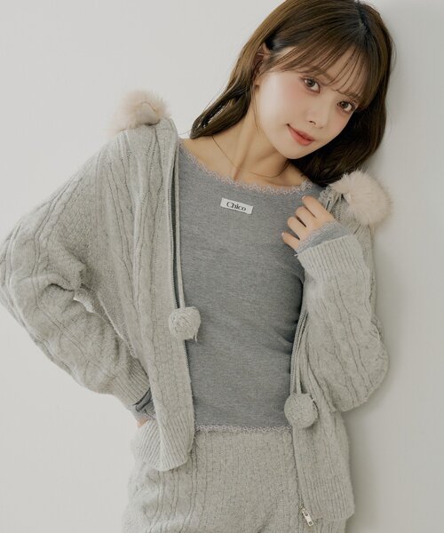 Chico（チコ）の「前後2wayレースギャザーロンT（Tシャツ/カットソー・レディース・ピンク/グレー/アイボリー/ブラック・FREE）」の3枚目の写真