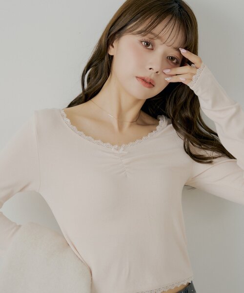 Chico（チコ）の「前後2wayレースギャザーロンT（Tシャツ/カットソー・レディース・ピンク/グレー/アイボリー/ブラック・FREE）」の4枚目の写真