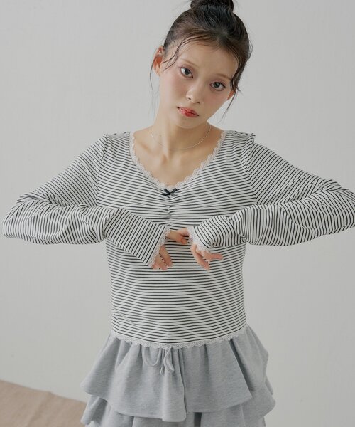 前後2wayレースギャザーロンT（Tシャツ/カットソー）｜Chico（チコ）の