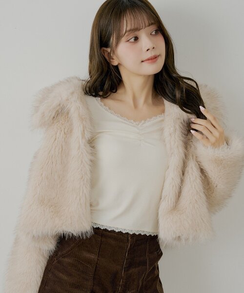 Chico（チコ）の「前後2wayレースギャザーロンT（Tシャツ/カットソー・レディース・ピンク/グレー/アイボリー/ブラック・FREE）」の2枚目の写真