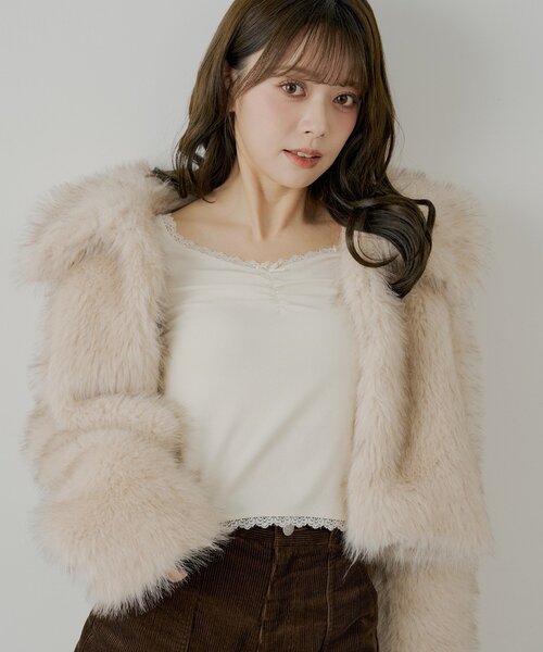 Chico（チコ）の「前後2wayレースギャザーロンT（Tシャツ/カットソー・レディース・ピンク/グレー/アイボリー/ブラック・FREE）」の6枚目の写真