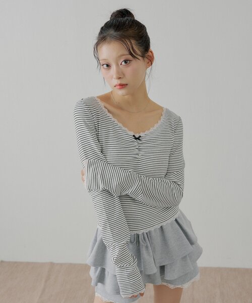 Chico（チコ）の「前後2wayレースギャザーロンT（Tシャツ/カットソー・レディース・ピンク/グレー/アイボリー/ブラック・FREE）」の8枚目の写真