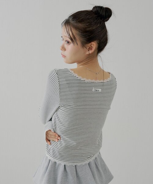 Chico（チコ）の「前後2wayレースギャザーロンT（Tシャツ/カットソー・レディース・ピンク/グレー/アイボリー/ブラック・FREE）」の10枚目の写真