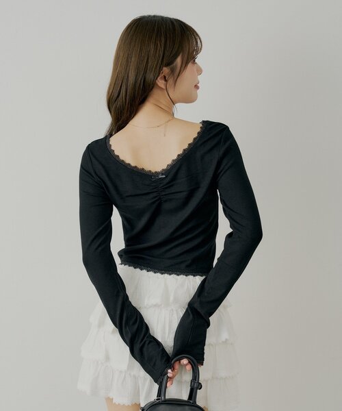 Chico（チコ）の「前後2wayレースギャザーロンT（Tシャツ/カットソー・レディース・ピンク/グレー/アイボリー/ブラック・FREE）」の17枚目の写真