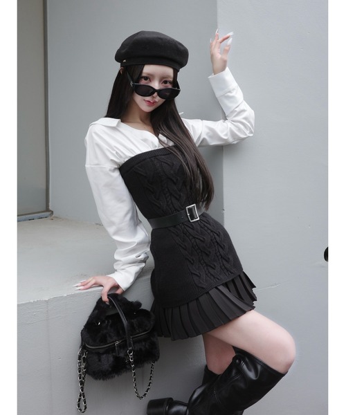 Darich（ダーリッチ）の「シャツドッキングプリーツニットミニ