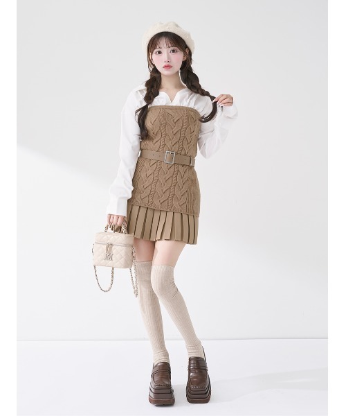 シャツドッキングプリーツニットミニワンピース（ワンピース）｜Darich
