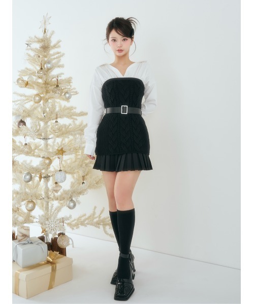 ダーリッチ シャツドッキングプリーツニットミニワンピース シャツドッキングプリーツニットミニワンピース（ワンピース）｜Darich