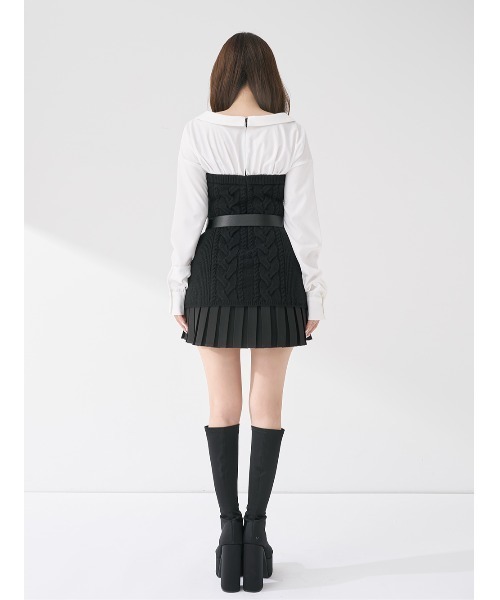 シャツドッキングプリーツニットミニワンピース（ワンピース）｜Darich