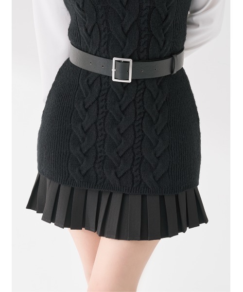 大人完売品Darichシャツドッキングプリーツニットミニワンピース　BEG シャツドッキングプリーツニットミニワンピース（ワンピース）｜Darich