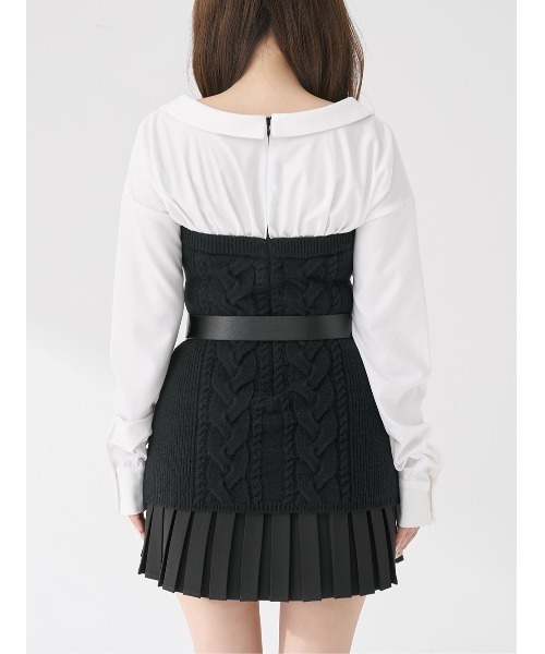 Darich ♡ シャツドッキングプリーツニットミニワンピース シャツドッキングプリーツニットミニワンピース（ワンピース）｜Darich