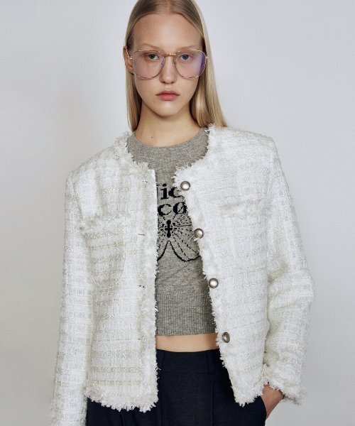 NICK&NICOLE(ニックアンドニコール)の「TRIMMING TWEED JACKET_IVORY(テーラードジャケット・レディース・その他・FREE)」の1枚目の写真