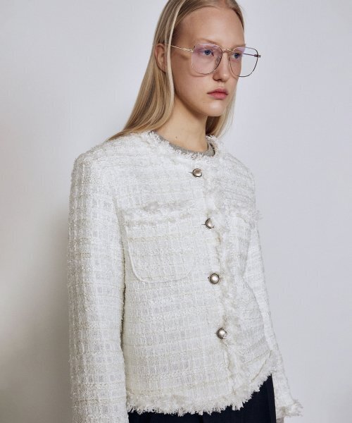 NICK&NICOLE(ニックアンドニコール)の「TRIMMING TWEED JACKET_IVORY(テーラードジャケット・レディース・その他・FREE)」の3枚目の写真