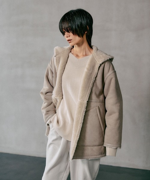リバーシブルムートンボアポンチョコート 601535（ムートンコート