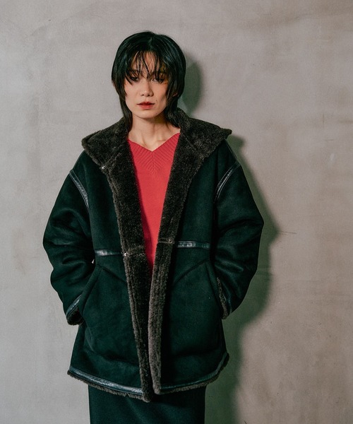 リバーシブルムートンボアポンチョコート 601535（ムートンコート