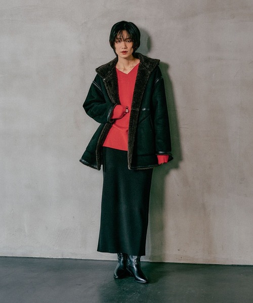 セール】リバーシブルムートンボアポンチョコート 601535（ムートン